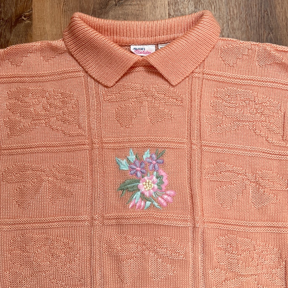 VTG 80s Avon Fashions Kawaii‎ Collar Sweater Pink Floral Embroidered Retro - Picture 3 of 10
